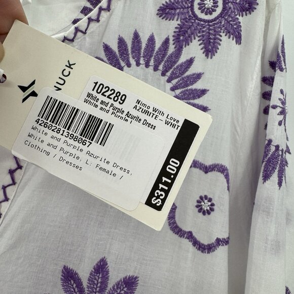 Nimo With Love White and Purple Azurite Dress sz XL NWT Cotton Embroidered - Picture 5 of 12